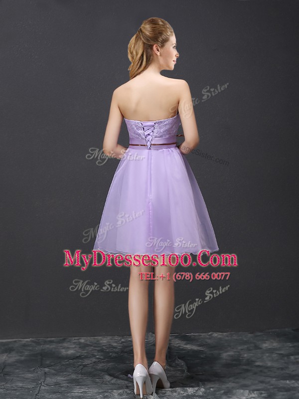 Hot Selling Lavender Sleeveless Organza Lace Up Quinceanera Court of Honor Dress for Prom and Party and Wedding Party