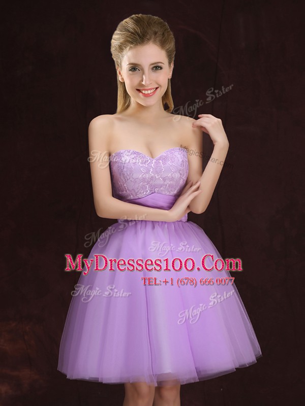 High Quality Mini Length A-line Sleeveless Lilac Court Dresses for Sweet 16 Lace Up