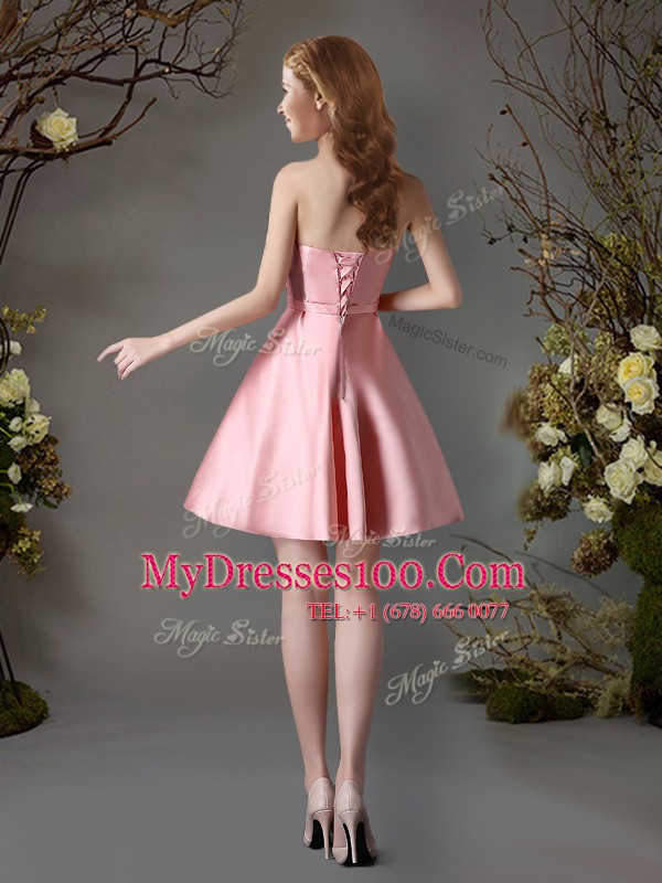Pink Sleeveless Appliques and Bowknot Mini Length Wedding Party Dress