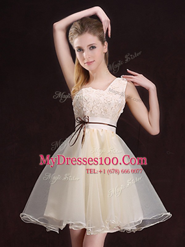 Sexy One Shoulder Sleeveless Organza Dama Dress Appliques and Belt Lace Up