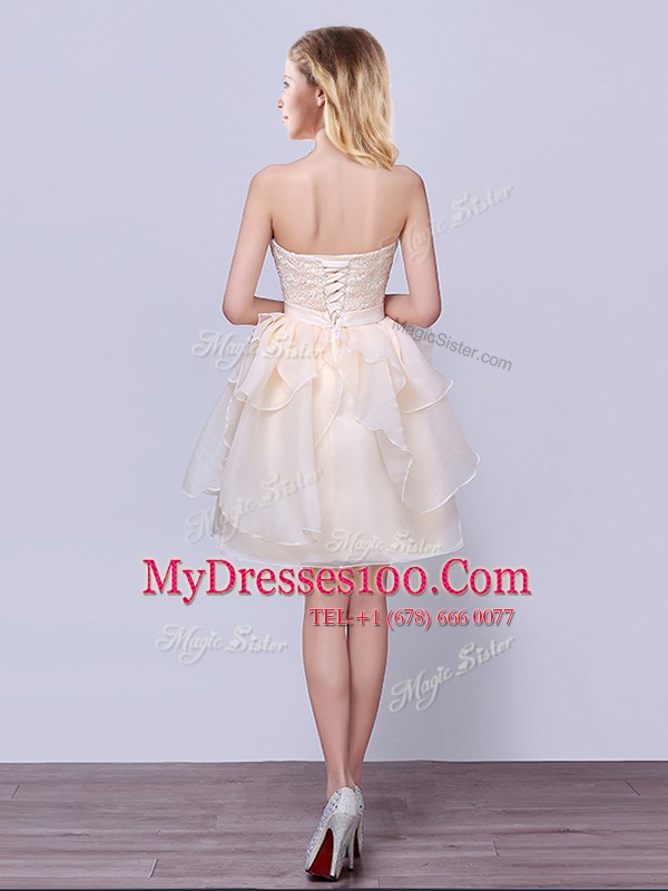 Perfect Sleeveless Lace Up Mini Length Lace and Ruffles and Belt Damas Dress
