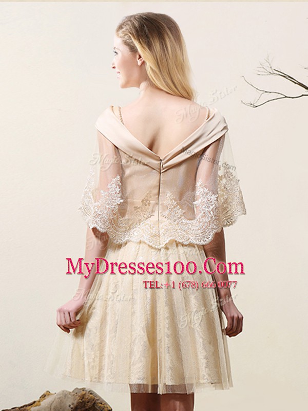 Champagne Sleeveless Tulle and Lace Zipper Dama Dress for Prom and Party and Wedding Party