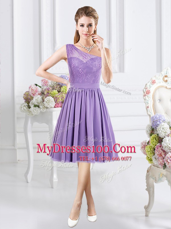 Wonderful Chiffon One Shoulder Sleeveless Side Zipper Lace Bridesmaid Dresses in Lavender