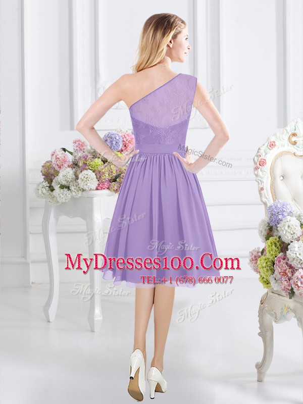 Wonderful Chiffon One Shoulder Sleeveless Side Zipper Lace Bridesmaid Dresses in Lavender