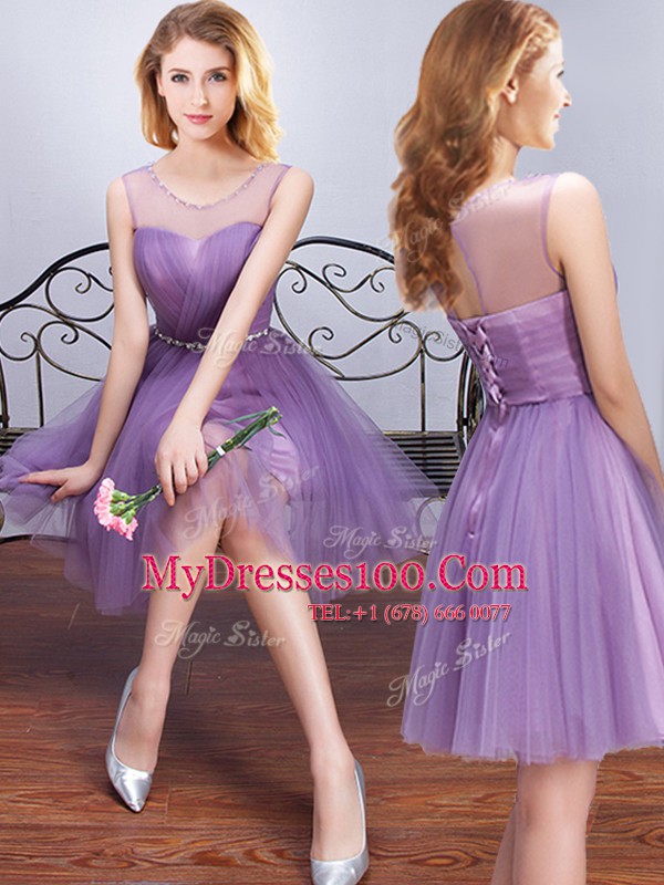 Dramatic One Shoulder Sleeveless Lace Up Bridesmaid Dress Lavender Tulle