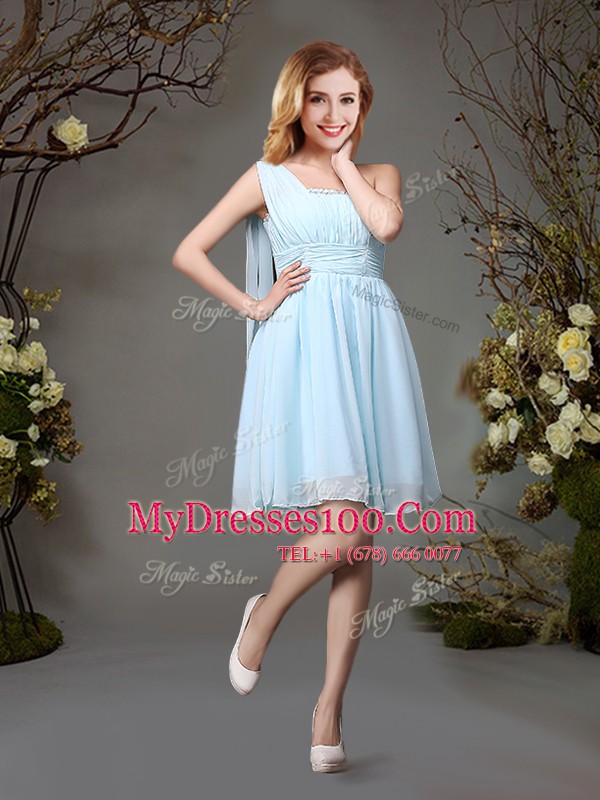 Top Selling One Shoulder Chiffon Sleeveless Mini Length Wedding Guest Dresses and Beading and Ruching