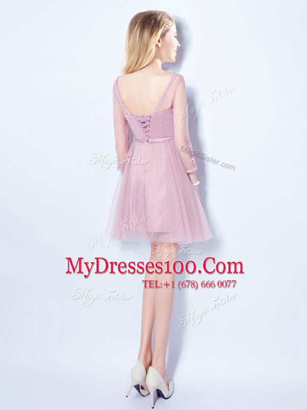 Superior Pink Sleeveless Appliques and Belt Mini Length Court Dresses for Sweet 16