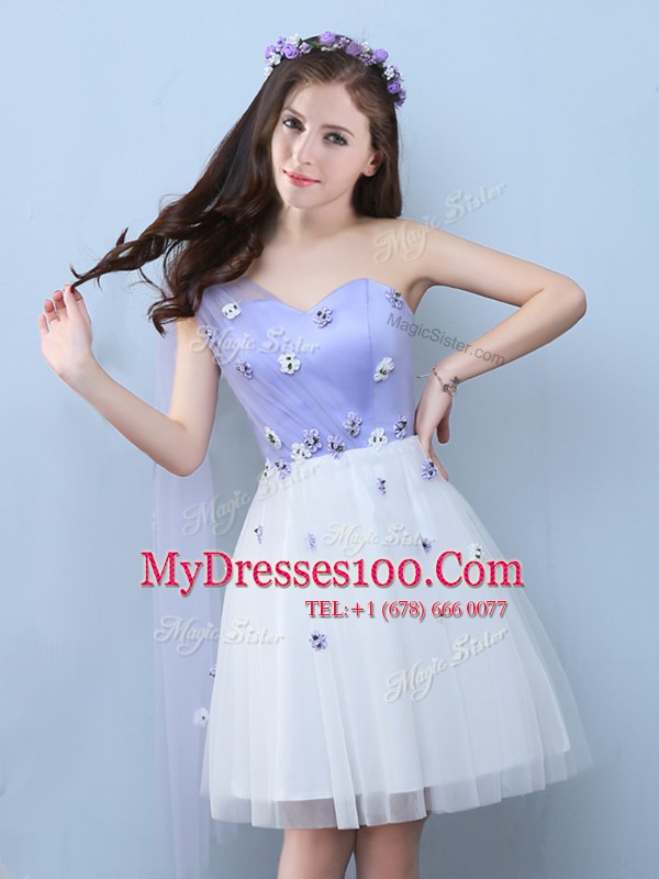 Hot Sale One Shoulder Sleeveless Lace Up Knee Length Appliques Bridesmaids Dress