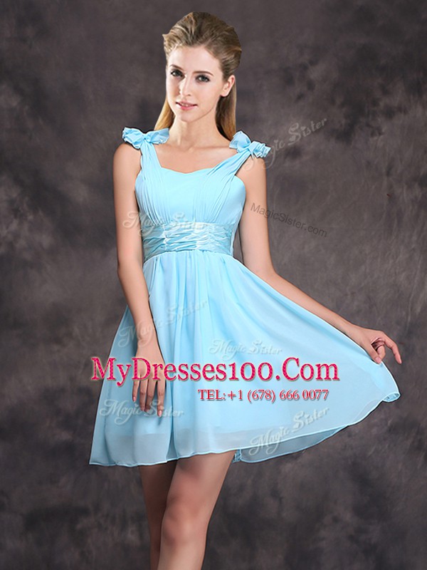 Sleeveless Chiffon Bridesmaid Dress Ruffles and Sequins and Ruching and Bowknot and Hand Made Flower Zipper