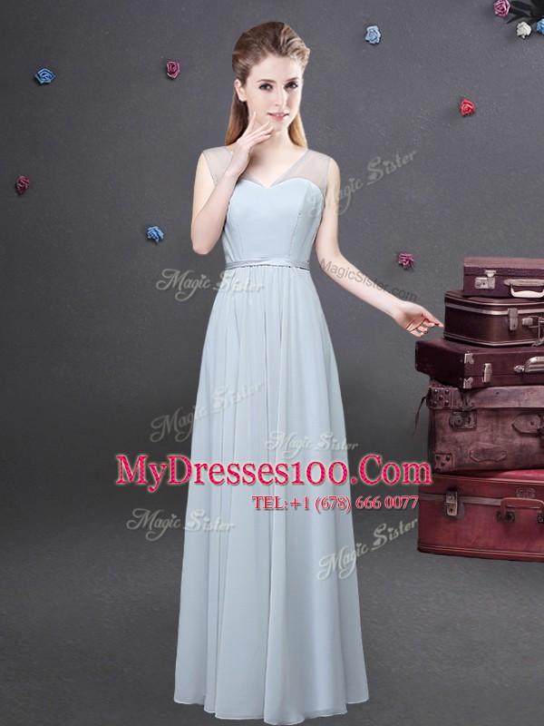 Grey Sleeveless Chiffon Zipper Bridesmaids Dress for Prom and Party and Wedding Party