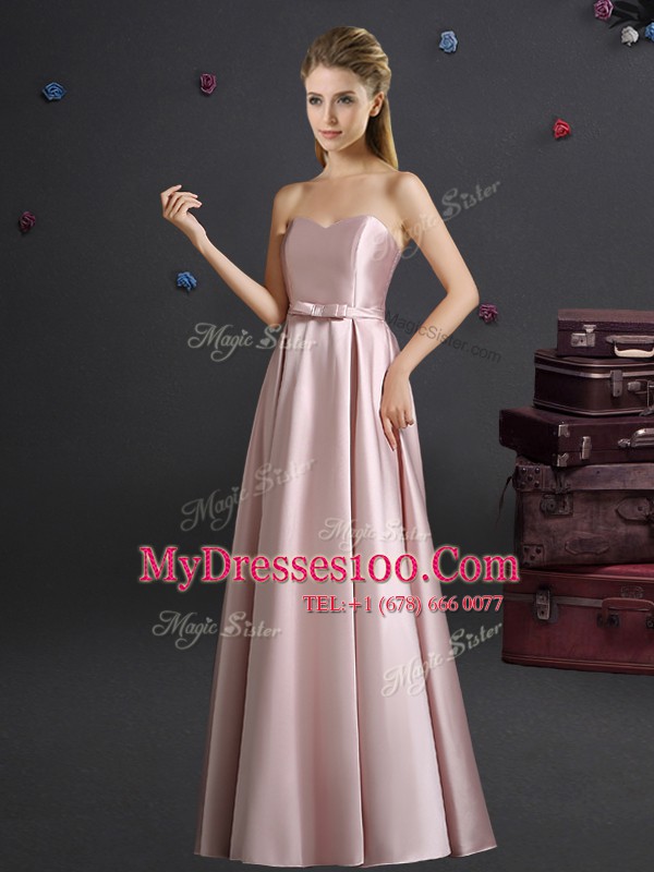 Flare Square Elastic Woven Satin Sleeveless Floor Length Bridesmaids Dress and Bowknot