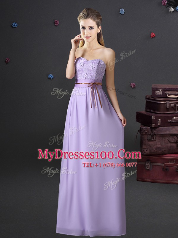 Latest Lavender Bridesmaids Dress Prom and Party and Wedding Party and For with Lace and Appliques and Belt Sweetheart Sleeveless Lace Up