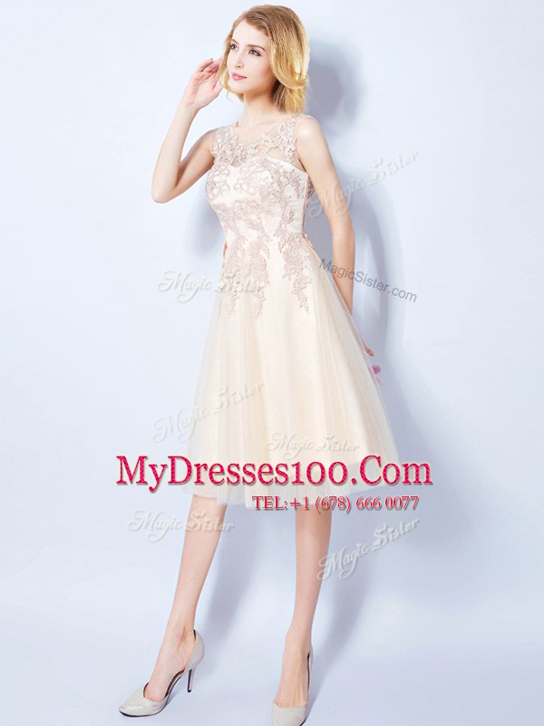 Noble Scoop Champagne Sleeveless Tulle Lace Up Quinceanera Court Dresses for Prom and Party and Wedding Party