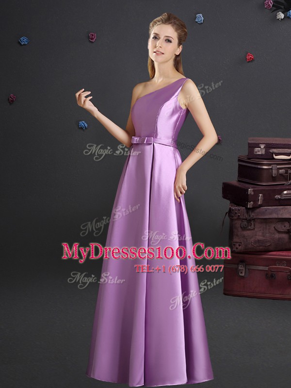Elastic Woven Satin One Shoulder Sleeveless Zipper Bowknot Quinceanera Court of Honor Dress in Lilac