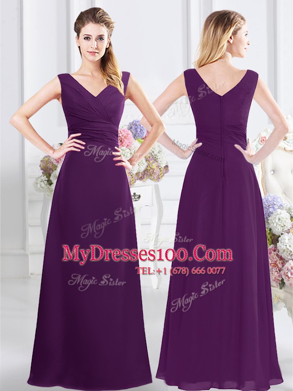 Fabulous Purple Sleeveless Chiffon Zipper Bridesmaids Dress for Prom and Party and Wedding Party