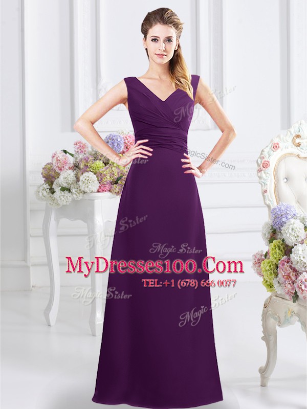Fabulous Purple Sleeveless Chiffon Zipper Bridesmaids Dress for Prom and Party and Wedding Party