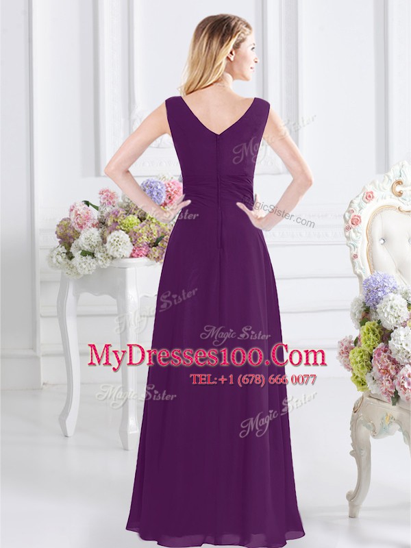 Fabulous Purple Sleeveless Chiffon Zipper Bridesmaids Dress for Prom and Party and Wedding Party