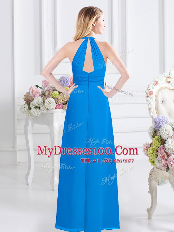 Super Halter Top Chiffon Sleeveless Floor Length Quinceanera Court of Honor Dress and Ruching