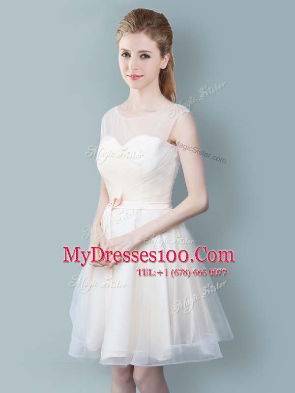 Exceptional Straps Knee Length Empire Cap Sleeves Champagne Bridesmaids Dress Zipper