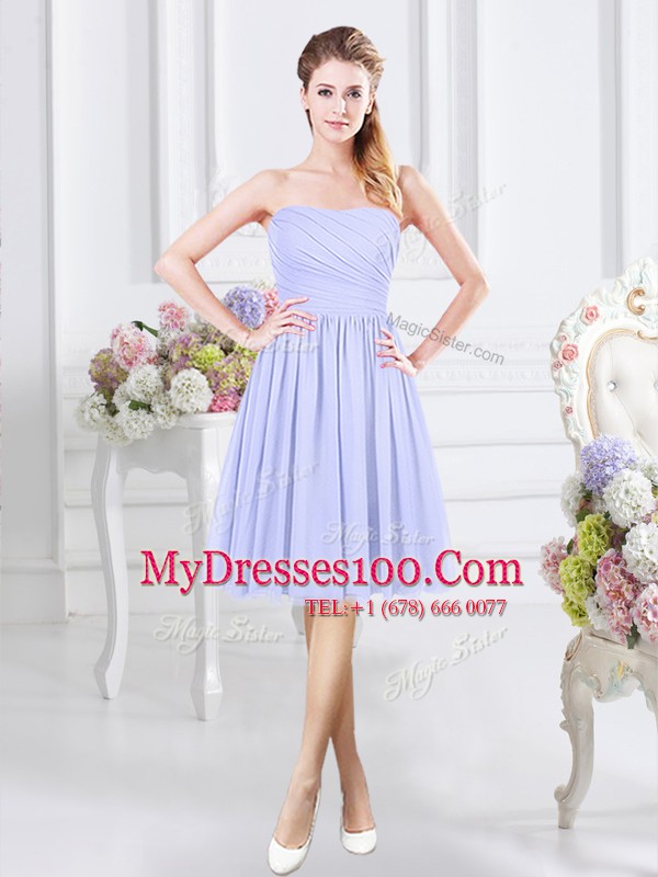 High Class Sleeveless Knee Length Ruching Side Zipper Quinceanera Court Dresses with Lavender