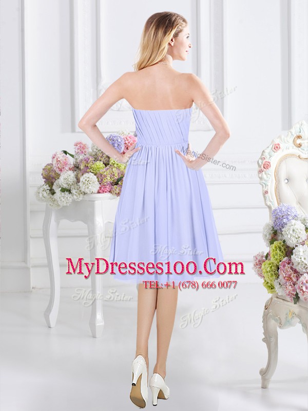 High Class Sleeveless Knee Length Ruching Side Zipper Quinceanera Court Dresses with Lavender