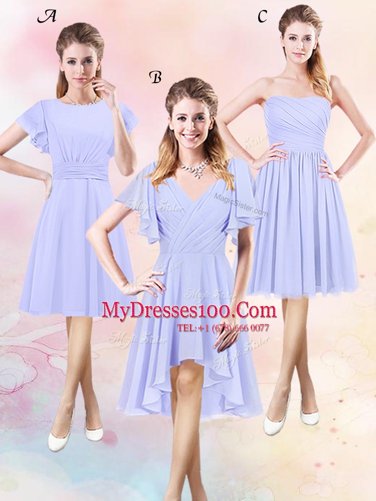 High Class Sleeveless Knee Length Ruching Side Zipper Quinceanera Court Dresses with Lavender