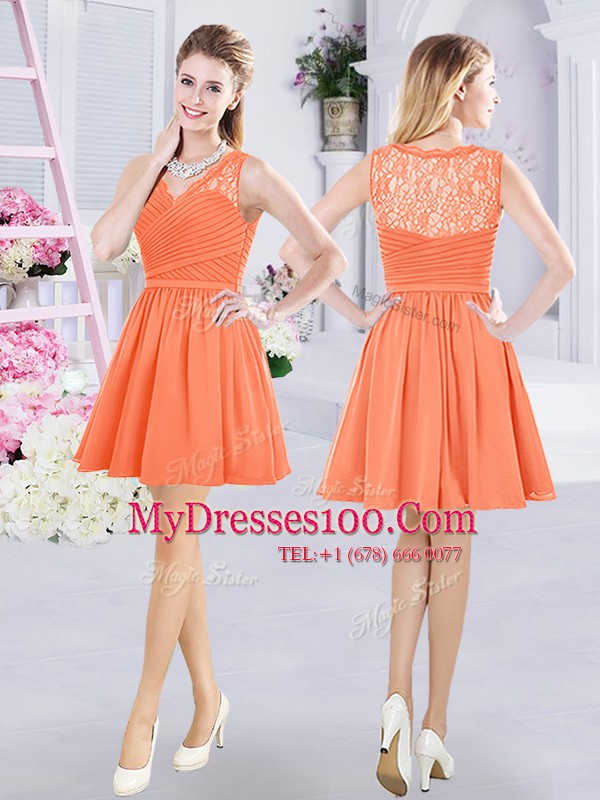 Pretty V-neck Sleeveless Side Zipper Quinceanera Court Dresses Orange Chiffon