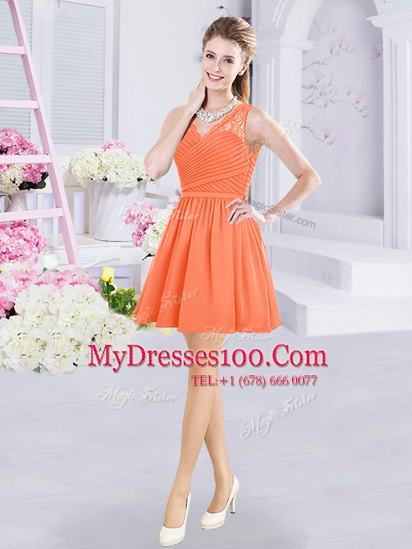 Pretty V-neck Sleeveless Side Zipper Quinceanera Court Dresses Orange Chiffon