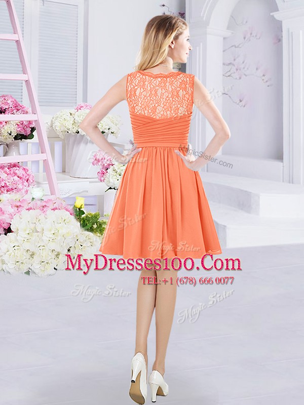 Pretty V-neck Sleeveless Side Zipper Quinceanera Court Dresses Orange Chiffon