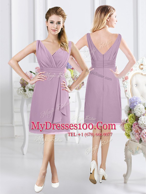 Lavender Halter Top Zipper Ruching Bridesmaid Dresses Sleeveless