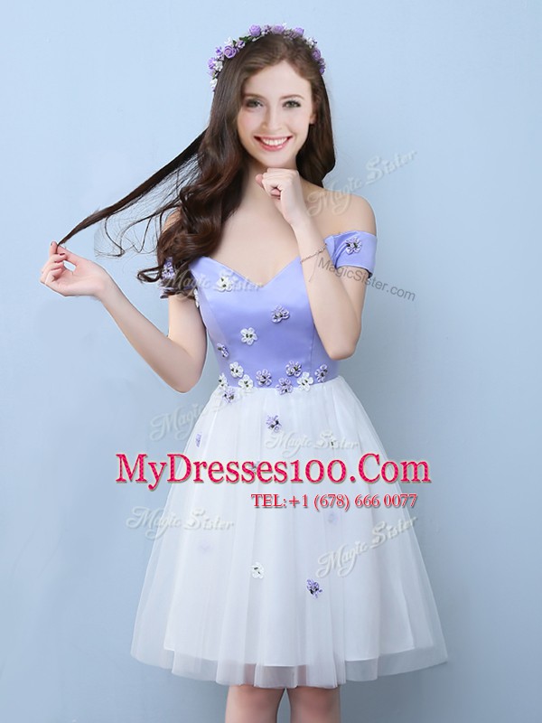Hot Selling Off the Shoulder Sleeveless Appliques Lace Up Bridesmaid Gown