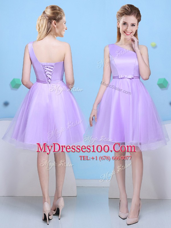 Lavender Bridesmaid Dresses Prom and Party and For with Bowknot One Shoulder Sleeveless Lace Up