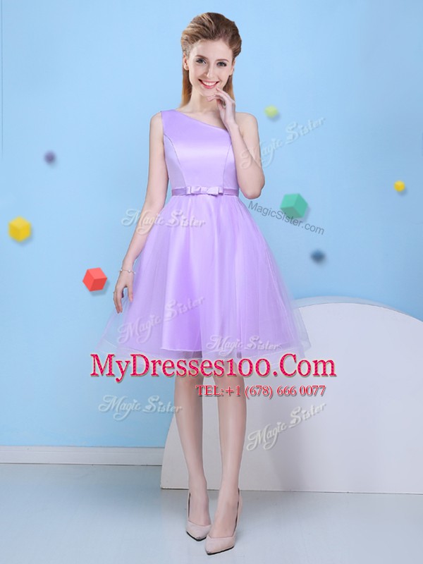 Lavender Bridesmaid Dresses Prom and Party and For with Bowknot One Shoulder Sleeveless Lace Up