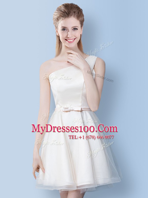 Suitable White Lace Up Scoop Lace and Bowknot Bridesmaids Dress Tulle Sleeveless