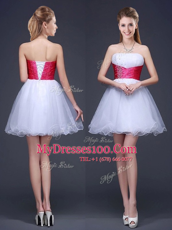 Inexpensive Mini Length A-line Sleeveless White Quinceanera Dama Dress Lace Up