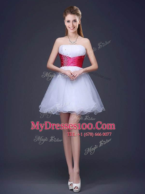 Inexpensive Mini Length A-line Sleeveless White Quinceanera Dama Dress Lace Up