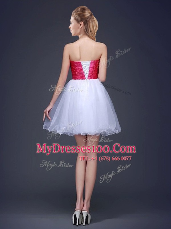 Inexpensive Mini Length A-line Sleeveless White Quinceanera Dama Dress Lace Up