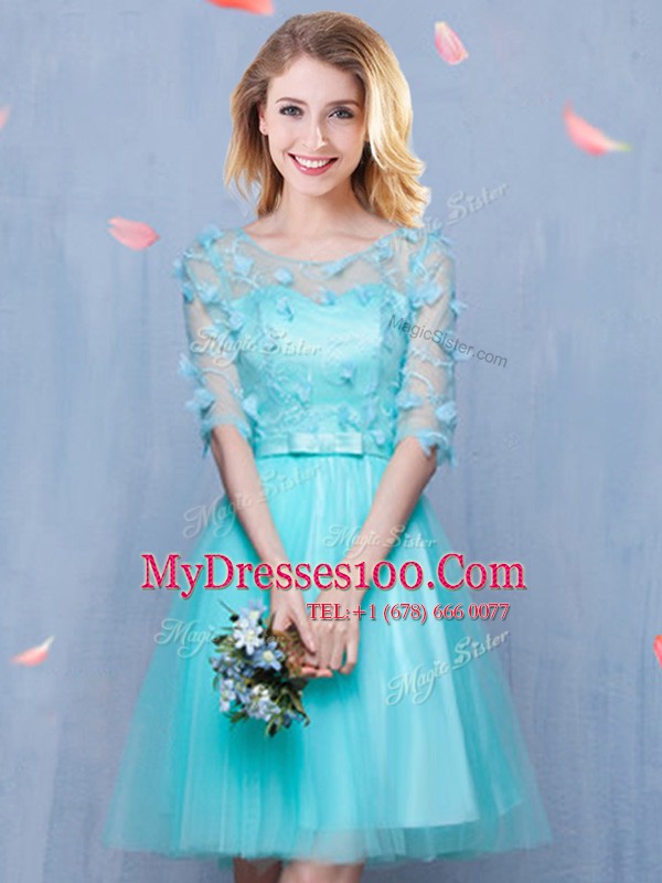 Stunning Scoop Half Sleeves Lace and Appliques and Bowknot Lace Up Quinceanera Court Dresses