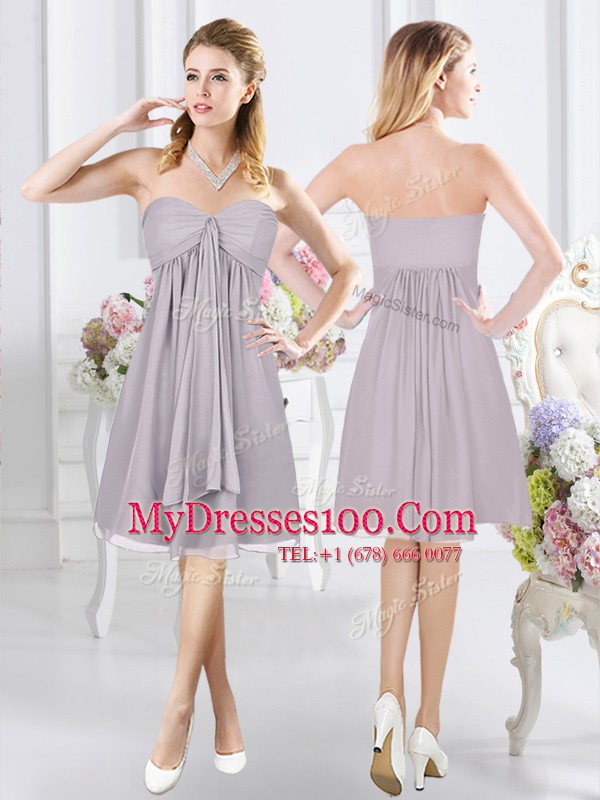 Sweetheart Sleeveless Chiffon Bridesmaid Gown Lace and Ruching and Hand Made Flower Side Zipper