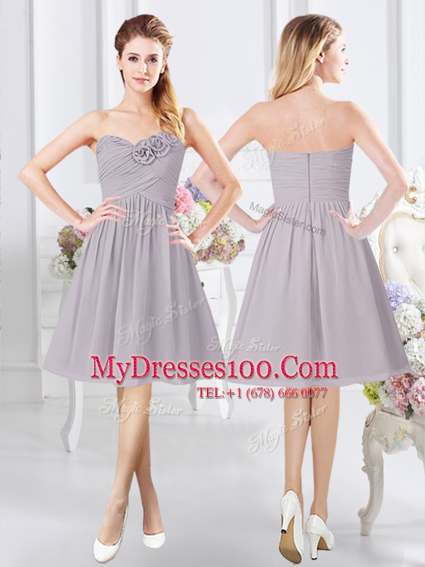 Sweetheart Sleeveless Chiffon Bridesmaid Gown Lace and Ruching and Hand Made Flower Side Zipper