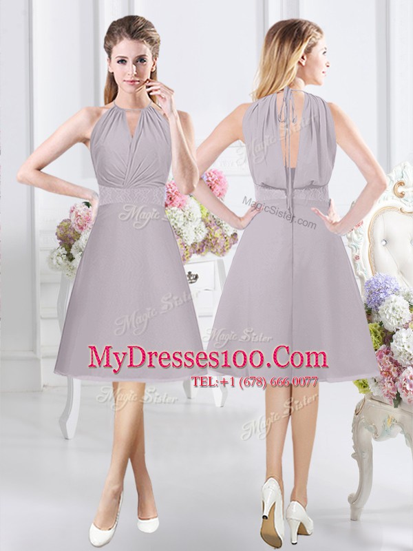 Sweetheart Sleeveless Chiffon Bridesmaid Gown Lace and Ruching and Hand Made Flower Side Zipper