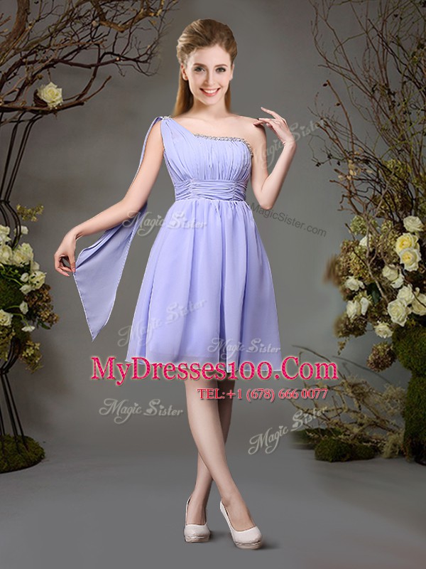 Latest One Shoulder Sleeveless Chiffon Dama Dress for Quinceanera Beading and Ruching Zipper