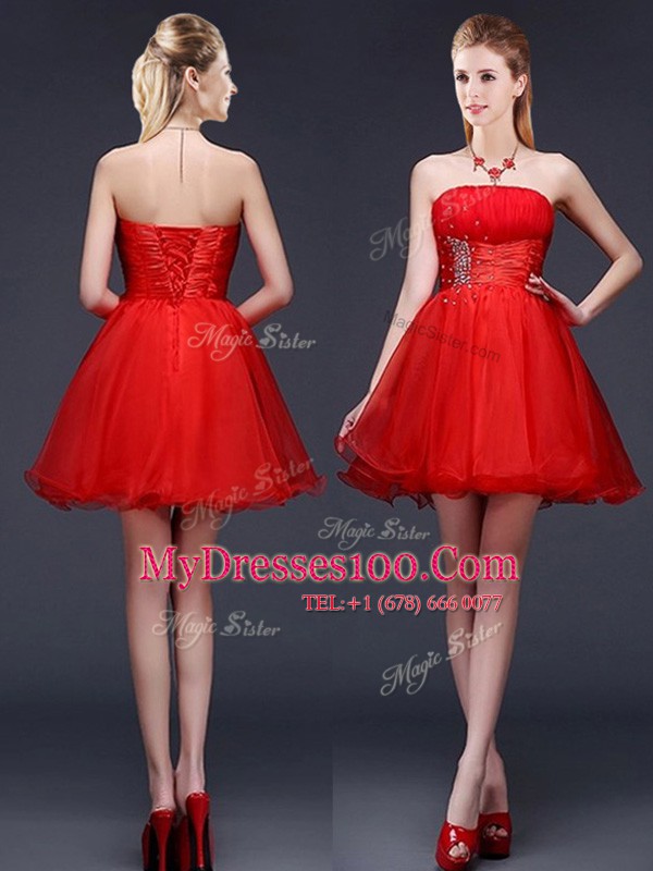 Organza Sleeveless Mini Length Court Dresses for Sweet 16 and Beading and Ruching and Belt