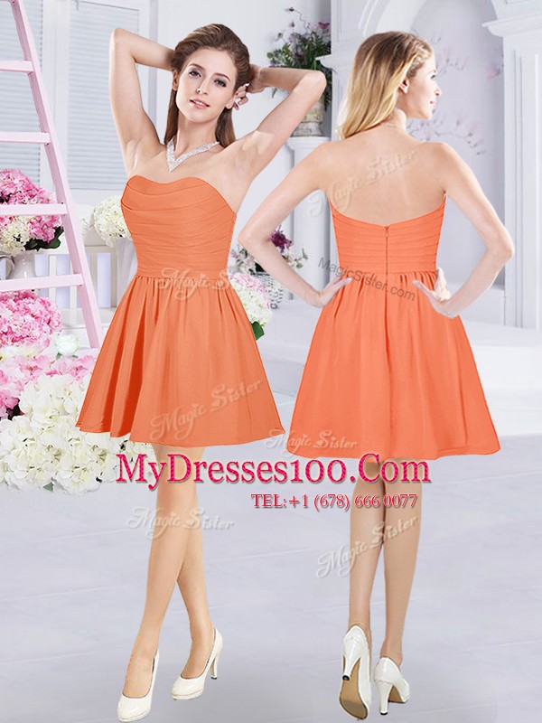 Extravagant Orange Sleeveless Mini Length Ruching Zipper Quinceanera Court of Honor Dress