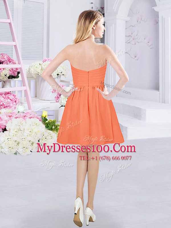Extravagant Orange Sleeveless Mini Length Ruching Zipper Quinceanera Court of Honor Dress