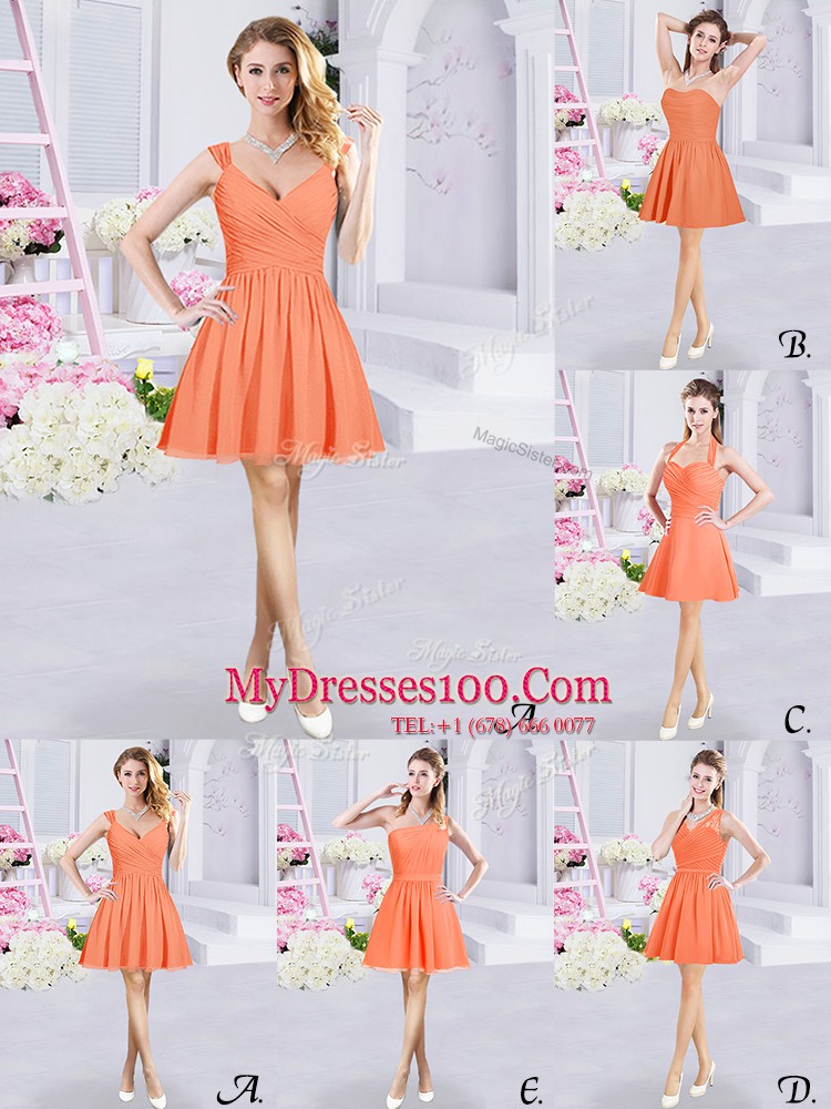 Extravagant Orange Sleeveless Mini Length Ruching Zipper Quinceanera Court of Honor Dress