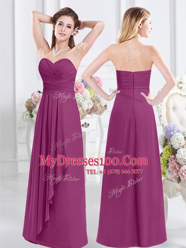 Sweet Ruching Bridesmaids Dress Fuchsia Zipper Sleeveless Floor Length
