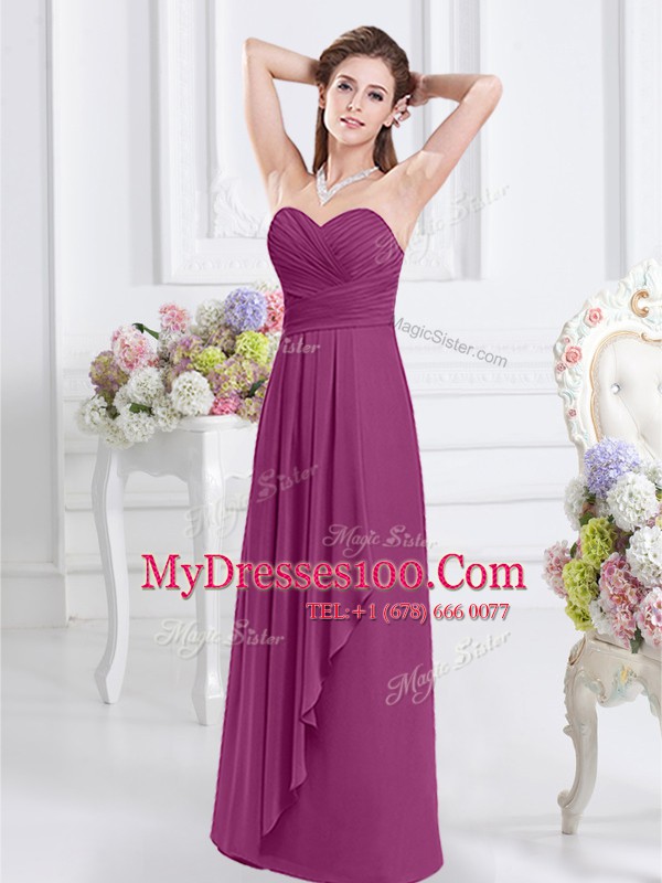 Sweet Ruching Bridesmaids Dress Fuchsia Zipper Sleeveless Floor Length
