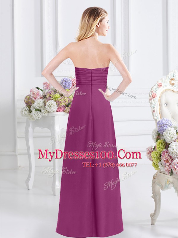 Sweet Ruching Bridesmaids Dress Fuchsia Zipper Sleeveless Floor Length