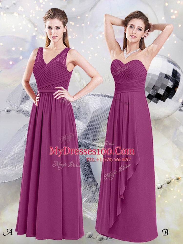 Sweet Ruching Bridesmaids Dress Fuchsia Zipper Sleeveless Floor Length